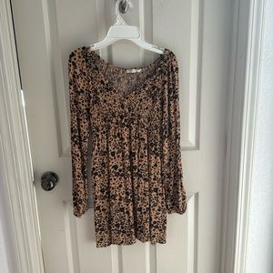 pacsun long sleeve brown dress with black flowers